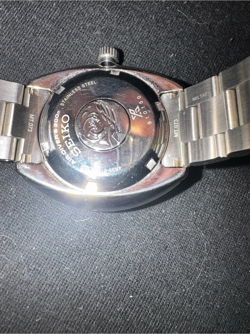 Seiko Silver Stainless Steel Watch with Black Dial Baby Turlte 42.5 MM